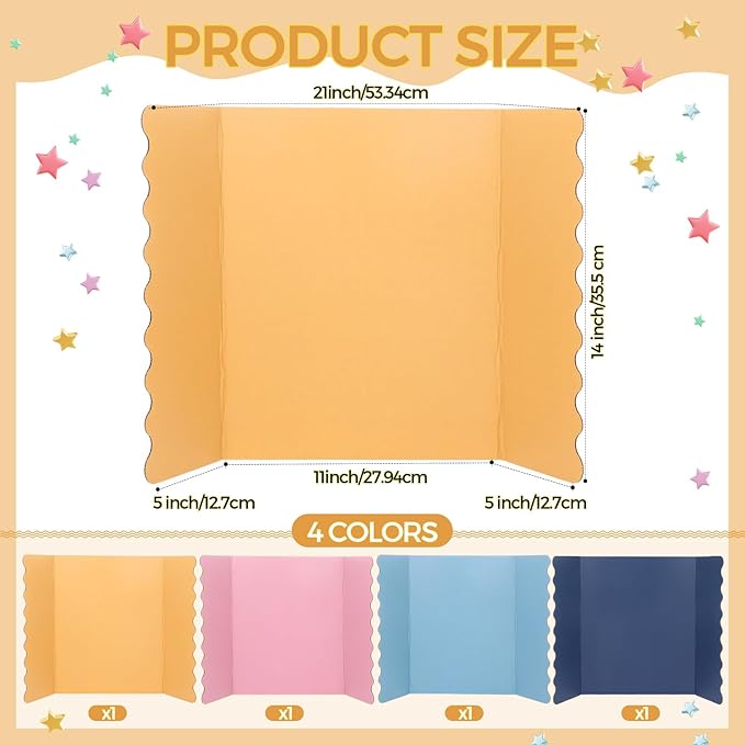 Mooliwe 4 Pack 21" X 14" Trifold Poster Board Tri Fold Poster Boards Foldable Corrugated Business Presentation Display Paper Boards for Science Fair Events, School Projects, Exhibitions(Boho)