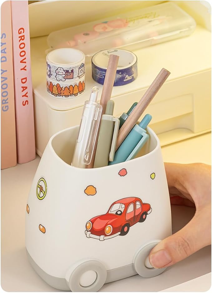 Cute Car Pen Holder Cute Kid Pen Holder for Desk Adorable Car Organizer, Car Pencil Holder Organizer Gifts Fit for Women Man Children (Green)