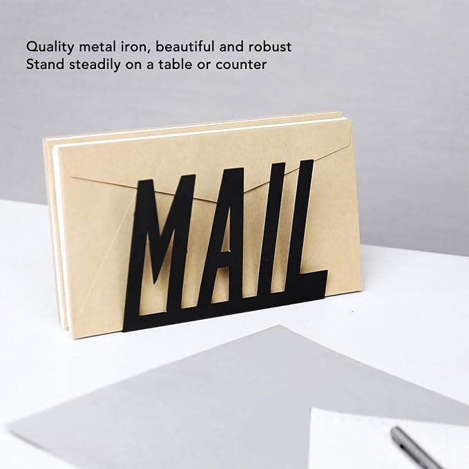 Mail Organizer, Stylish Mail Holder, Iron Letter Holder for Desk with Open Design, Functional Envelope Organizer for Bills, Letters, Papers, 5.91 x 2.17 x 3.74in, Black