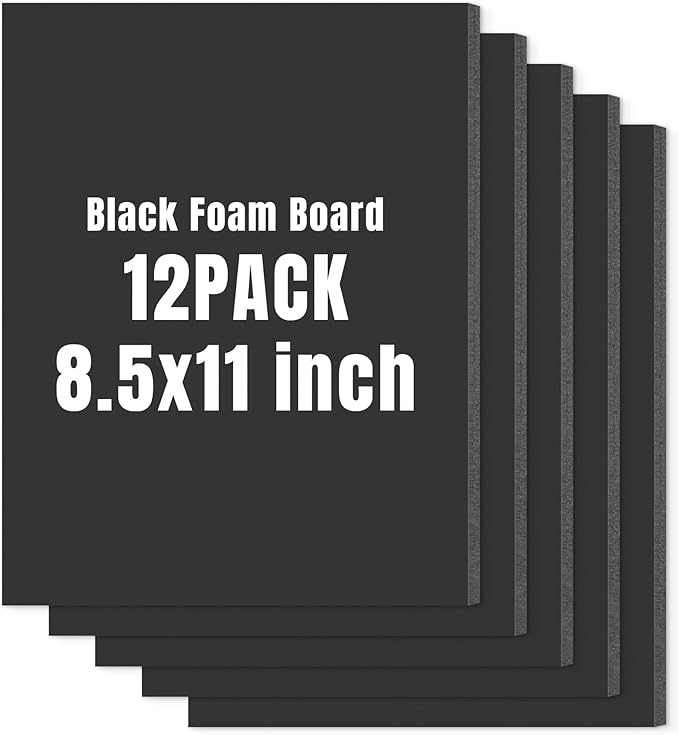 Golden State Art Foam Board 8.5x11-12 Pack - 1/8" Thick Black Poster Board Acid Free Foamboard for Paintings Prints, Art, Display, Crafts, Presentation and Projects