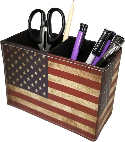 DreamsEden Pen Holder, Vintage American Flag Pencil Cup Desktop Pen Organizer for Desk Office Home Patriotic Decor