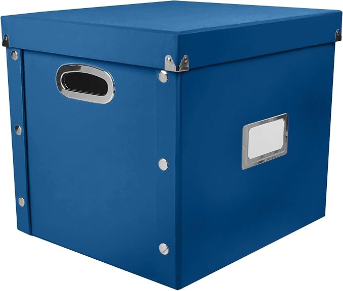 Snap-N-Store Vinyl Record Storage Box - Pack of 1-13.2 x 12.625 x 12.5 Inch LP Holder with Lid for 12-inch Records - Crate Holds up to 75 Vinyl Albums - Classic Blue