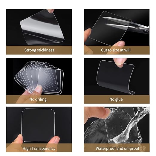 10PCS Heavy Duty Double Sided Adhesive Mounting Square Tape, Waterproof Strong Clear No Residue Removable Tape for Hanging, Wall Mounting, Home Decor & Shower