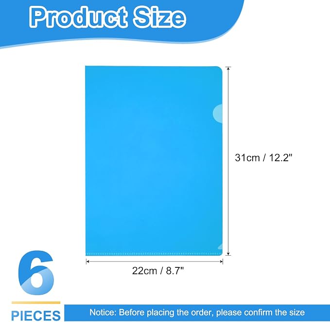 PATIKIL 6 Pack A4 Plastic Folders, Letter Size Clear Folders l Type Project Pockets Paper Document Jacket Sleeves Transparent for Documents Office File, 8.7x12.2, Light Blue
