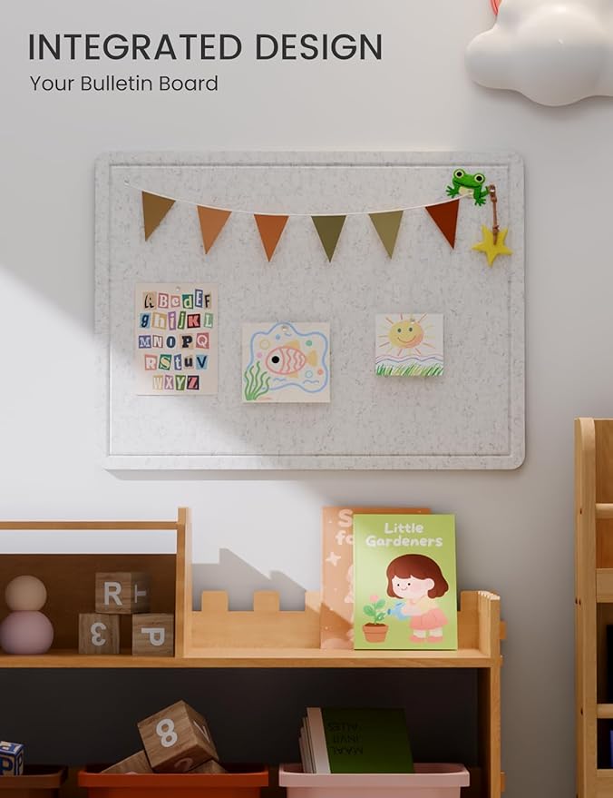 Fluxynara Bulletin Board, 23.6" x 17.5" Cork Board Alternative with 12 Safe Removable Adhesive Tabs, Foldable Felt Pin Board for Home Office, Classroom, Bedroom,Entryway for Walls—Light Gray