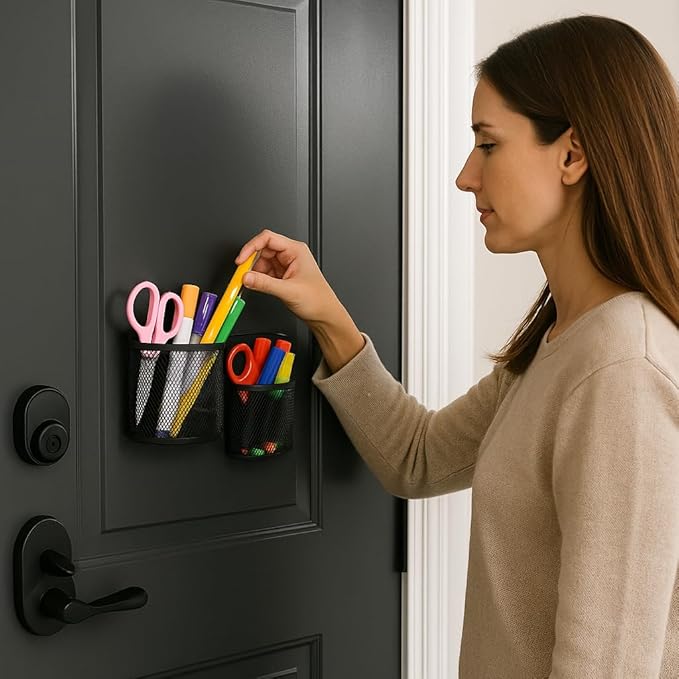 Dranup Back to School Magnetic Locker & Fridge Organizer Set - 2 Metal Pen Holders, 1 Iron Clip, 3 Magnetic Flower Decorations | Dorm Room & Kitchen Organization