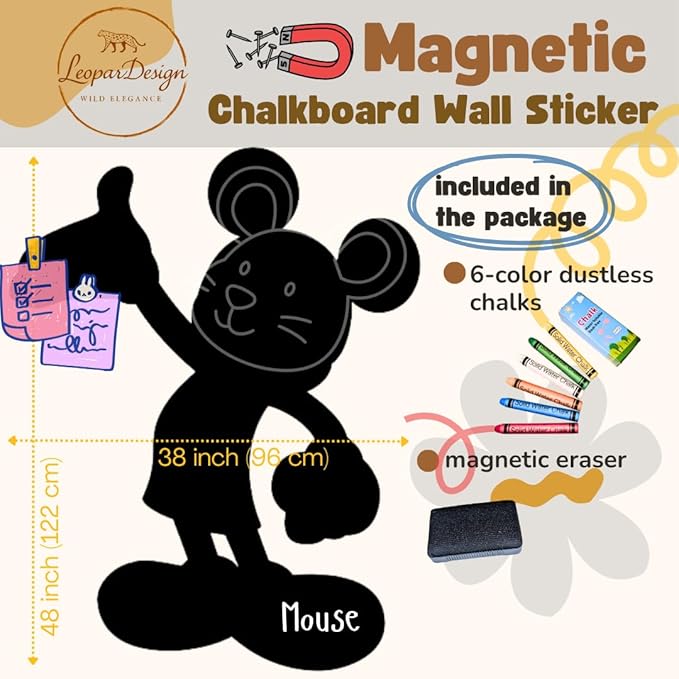 Cartoon-Style Magnetic Wall Chalk Board for Kids - Peel & Stick Magnetic Board for Drawing, Writing & Learning - Chalkboard Wall Sticker for Playrooms, Bedrooms, Classrooms & Homeschool - Mouse