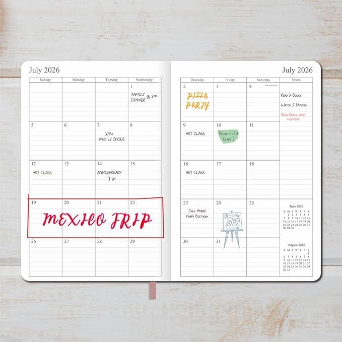 26-27 Academic Planner - Weekly and Monthly Planner, Jul 2026 - Jun 2027, Holidays, Contacts and Notes Pages, Vegan Leather Cover, Elastic Closure, 5.5”x8.25”, Purple