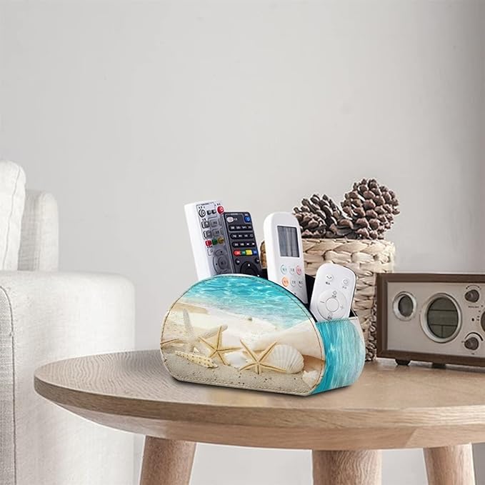Forchrinse Christmas Bell Snowflake Remote Control Holder with 5 Compartments-Leather Remote Caddy Box Multi-use Christmas Desktop Storage Organizer for TV Remote Holders,Media Players