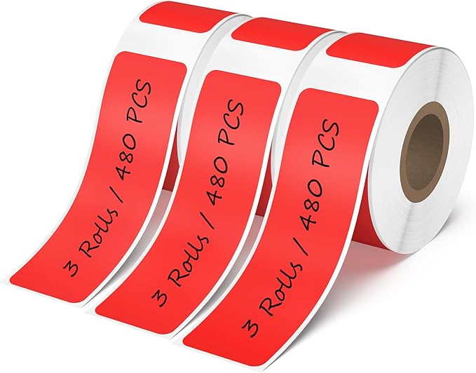 480 PCS D30 Label Maker Tape 0.47" × 1.57" (12 × 40 mm) Vinyl Waterproof Thermal Stickers Self-Adhesive Decals for Retail Office Home School Red
