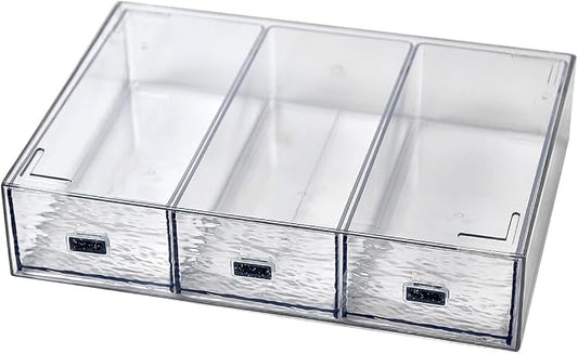 Desk Drawer Organizer, Stackable Plastic Storage Drawer, Grocery Organizer For Stationery/Office Supplies (New Clear, 3 Compartment)