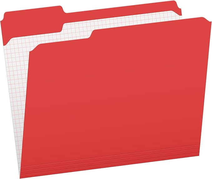 Pendaflex PFXR15213RED Color File Folders with Interior Grid, Letter Size, Red, 1/3 Cut, 100/BX (R152 1/3 RED)