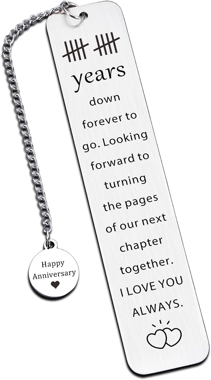 10th Anniversary Tin Gifts for Him Her - 10 Year Wedding Bookmark for Husband Wife, Romantic Ten Year Wedding Gift for Husband, Couples 10th Anniversary Milestone, Tin or Aluminum Gifts for 10th