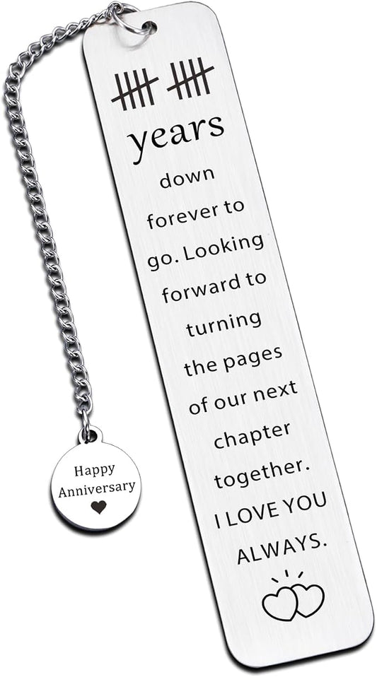 10th Anniversary Tin Gifts for Him Her - 10 Year Wedding Bookmark for Husband Wife, Romantic Ten Year Wedding Gift for Husband, Couples 10th Anniversary Milestone, Tin or Aluminum Gifts for 10th