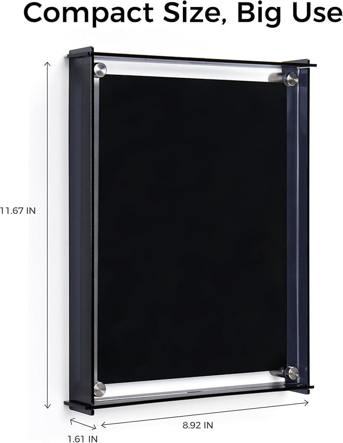 TOWON 9x12 Inch Black Acrylic Dry Erase Board & Photo Frame, Wall Mount Writing Remind Board with Slide-Lock Design for Home Office, Kitchen and Dorm Décor | 4 Dual-Tip Markers and Double-Sided Eraser