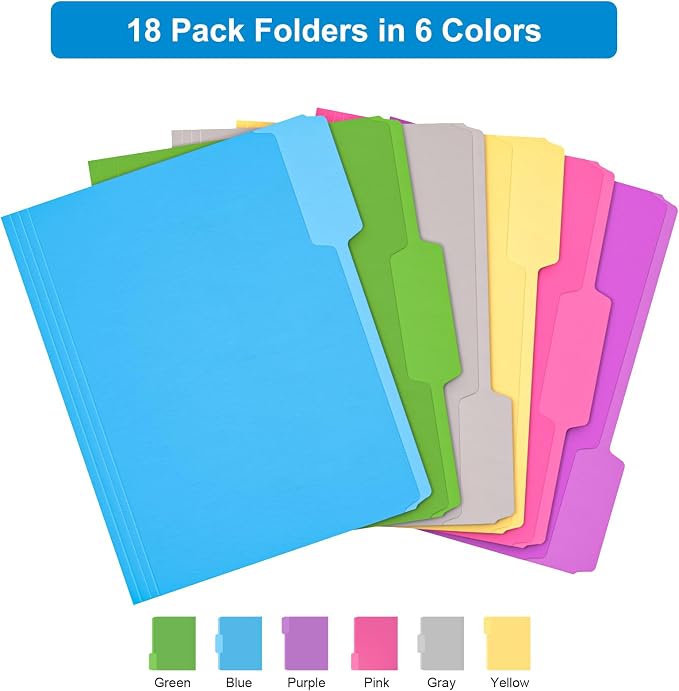 HABGP 18 Pcs Manilla Folders 8.5 x 11 Inch, 6 Colored File Folders Letter Size, 1/3-Cut Tab Paper Manila Filing Folders for School Business Office Documents Paper Files, Morandi 6 Color 18Pcs