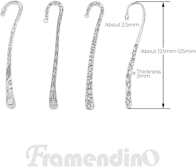 Framendino, 12 Pack Metal Bookmark Hairpin Hook Antique Tibetan Silver Carved Book Marks with Loop for Crafting