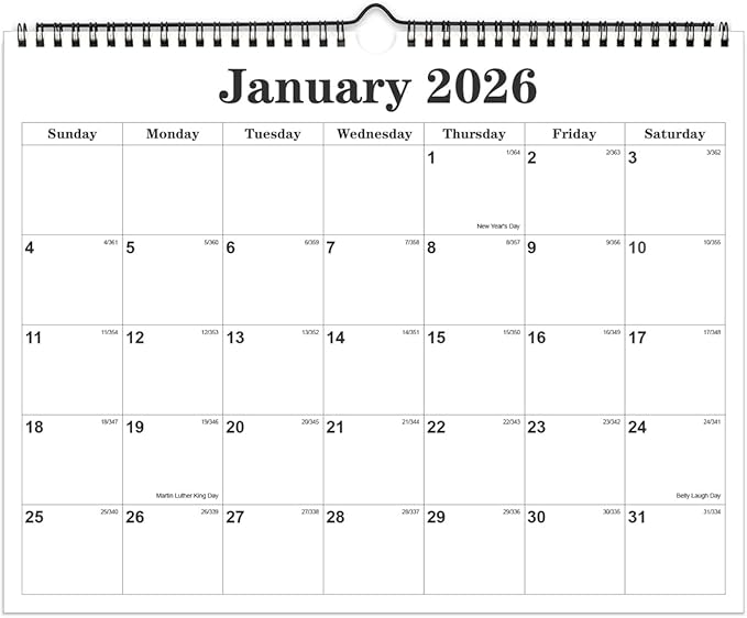 Calendar 2026 - Calendar 2026-2027 from January 2026 to June 2027, Spiral Binding Hanging Wall Calendar 2026 for Home/Office, 8.5" x 11", Black