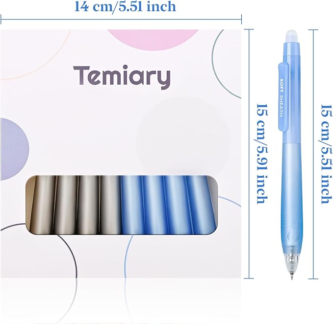 Temiary 8 PCS Retractable Erasable Pens (4 Black & 4 Blue), Heat Sensitive 0.5 mm Fine Point Erasable Gel Ink Pen, Eraser Pen for Journaling Crossword Puzzles School Office Supplies (Blue & Grey)