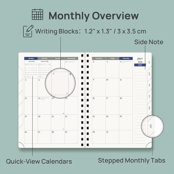 POPRUN Daily Planner 2026-2027 One Page Per Day (6" x 8.5"), 12 Months Hourly Appointment Book (July 26-June 27) Academic Planner Calendar Book with Inner Pocket, Spiral Hardcover - Beige