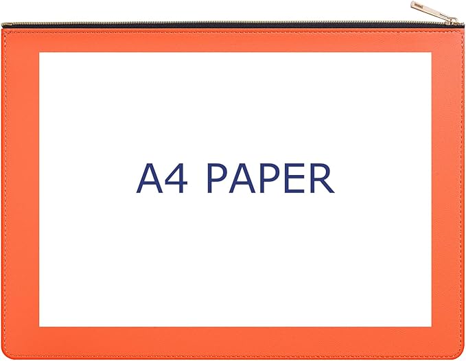 Enyuwlcm PU Leather A4 File Folder Zipper Document Holder Envelope Folder Case for Receipt Contract (1, Orange)