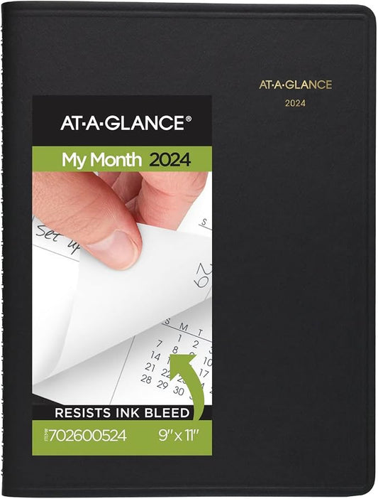 AT-A-GLANCE 2024 Monthly Planner, 9" x 11", Large, 15 Months, Black (702600524)