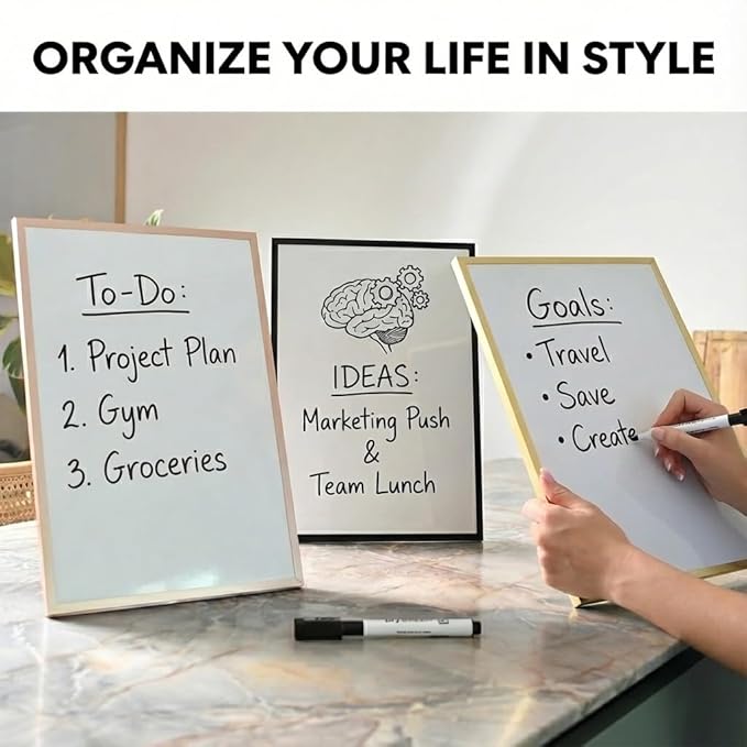12x16 Magnetic Whiteboard with Stand – Includes Weekly & Monthly Planner Sheets – Desktop Dry Erase Board with Black Frame, 3 Markers, Eraser, Magnets & Wall Mount Kit