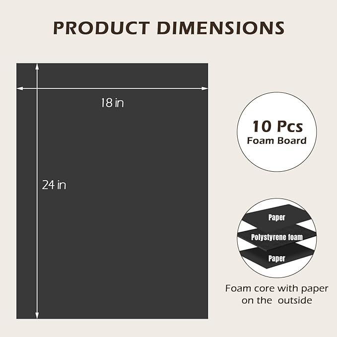 Golden State Art, Pack of 10, 3/16" Thick, 18x24 Black Foam Boards (18x24, Black)