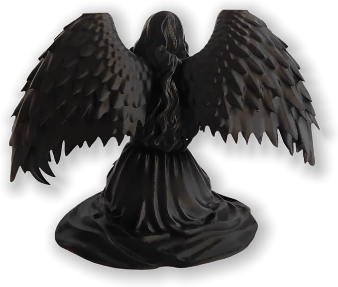 Angel Pen Holder with Hand-Polished Feather Wings, Desktop Organizer, Home & Office Decor, Guardian Gift (Black)