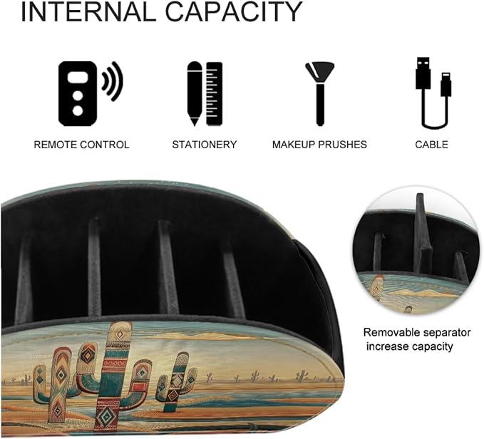 Tribal Vintage Cactus TV Remote Holder with 5 Compartments, Office Desk Organizers,Nightstand Caddy, Storage for Media Players/Eyeglasses/Cosmetic Brushs Desktop Caddy