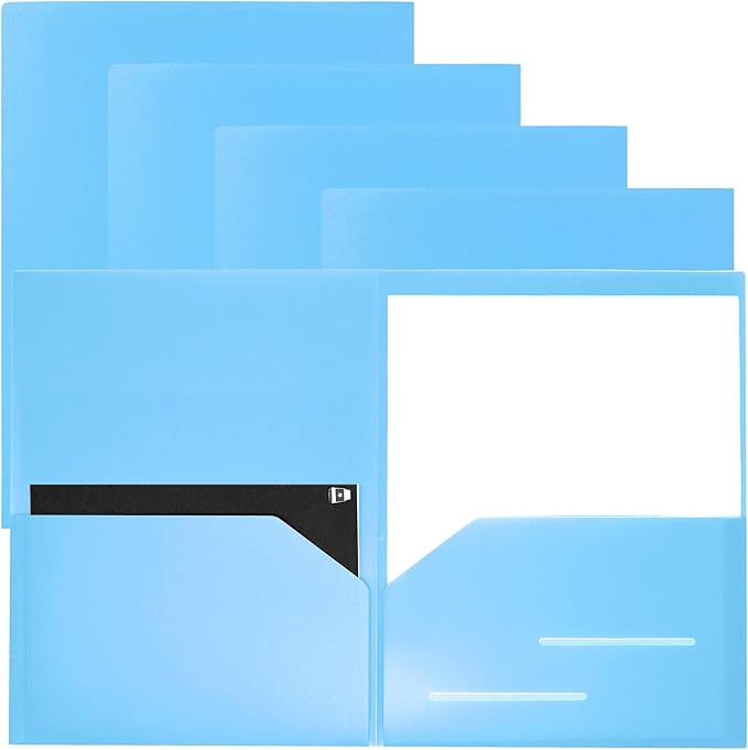 Youngever 6 Pack Heavy Duty Plastic Two Pocket Folders, Heavy Duty Plastic 2 Pocket Folder (Light Blue)