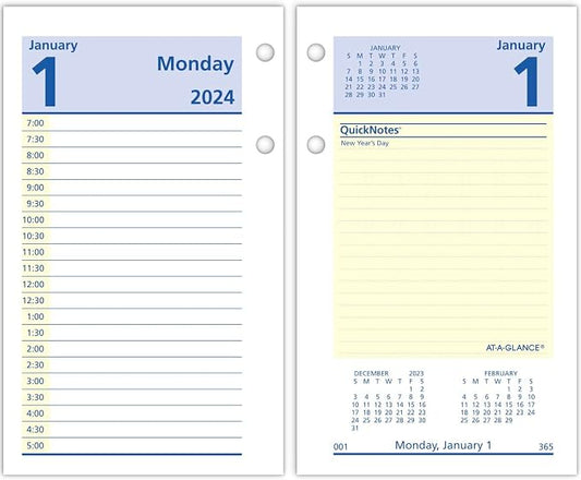 AT-A-GLANCE 2024 Daily Desk Calendar Refill, 3-1/2" x 6", Standard, Loose-Leaf, QuickNotes (E5175024)