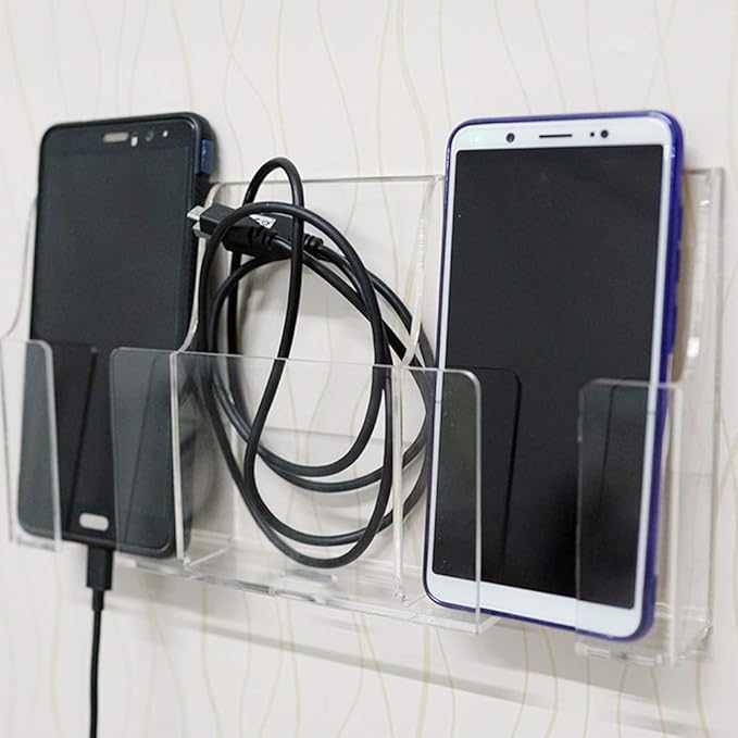 Media Organizer Storage Box Acrylic Transparent Wall Mount Mobile Phone Holder Remote Control (Three Grid)