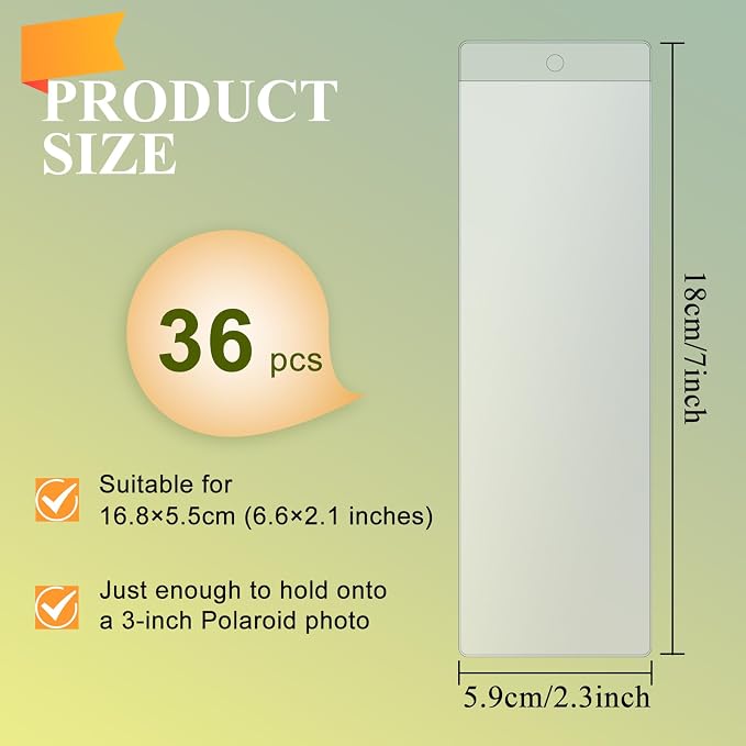 36 PCS Bookmark Sleeves Clear Bookmark Sleeves 7x2.3 inch Blank Bookmark Holder with Hole for Wedding Valentine’s Party Favor Decoration