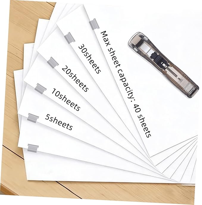 Reusable Desktop Stapler and Refillable Clip Stapler Set with 200pcs Staples, Black Office Document Binding Tool for Home and Professional Desk Supplies