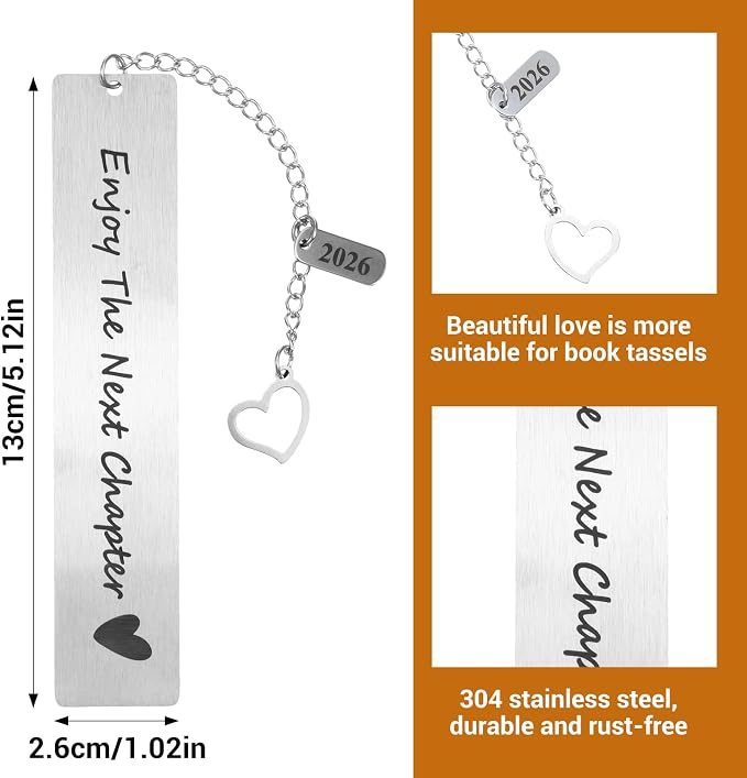 Tyqour Fun Bookmarks, 2026 Metal Book Marker, Personalized Book Marks for Reading, Cute Bookmark for Kids, Inspirational Graduation Gifts for Reading Lovers Coworker, Book Accessories