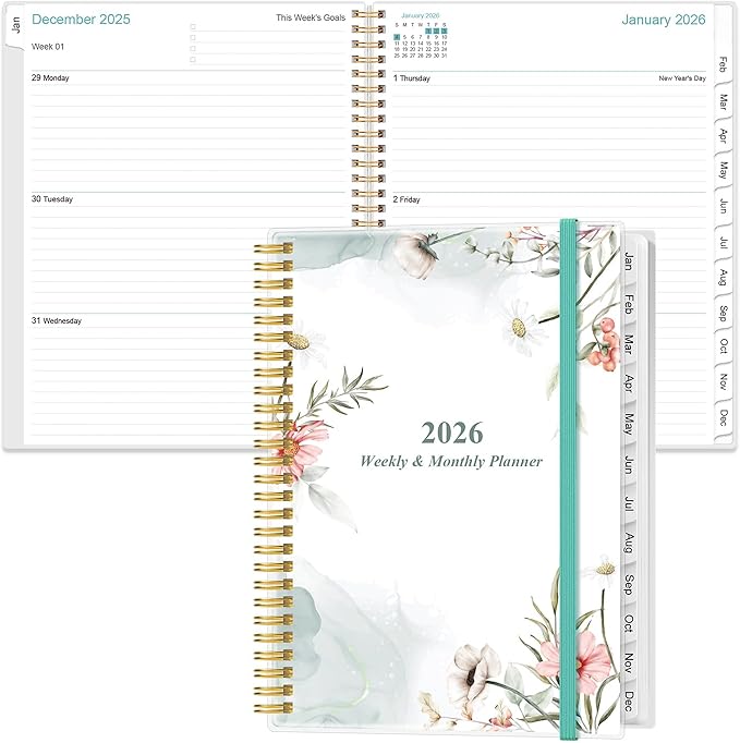 2026 Planner - Planner 2026 from January 2026 to December 2026, Weekly Monthly Planner 2026 with 12 Monthly Tabs, Inner Pocket, 8.5" x 11", Pink Flowers