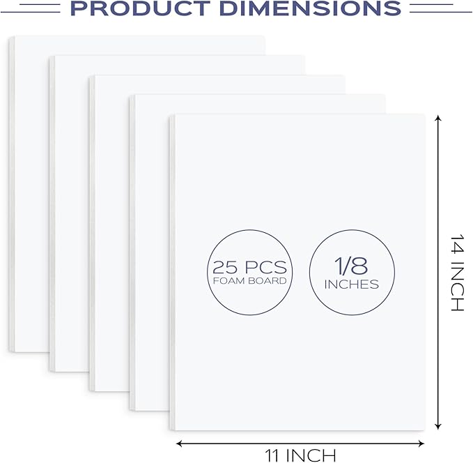 Golden State Art 25 Pack 11x14 Foam Boards 1/8 Inch Thickness White Foam Poster Boards for Presentation Signage Sheet for School Crafts Office Art Projects