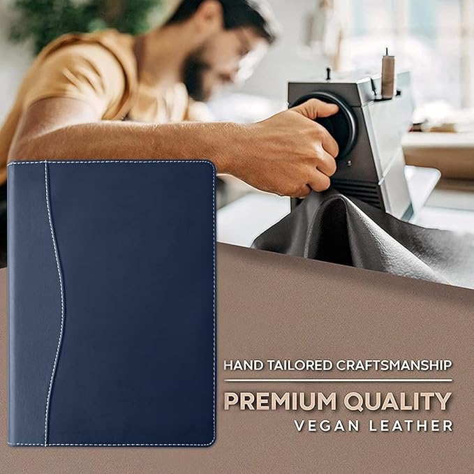 Lcjtop Padfolio/Portfolio Binder, Mini Padfolio Portfolio Binder 5 x 8 Legal Writing Pad, A5 Document Organizer Folder for Men Women, Navy Blue.