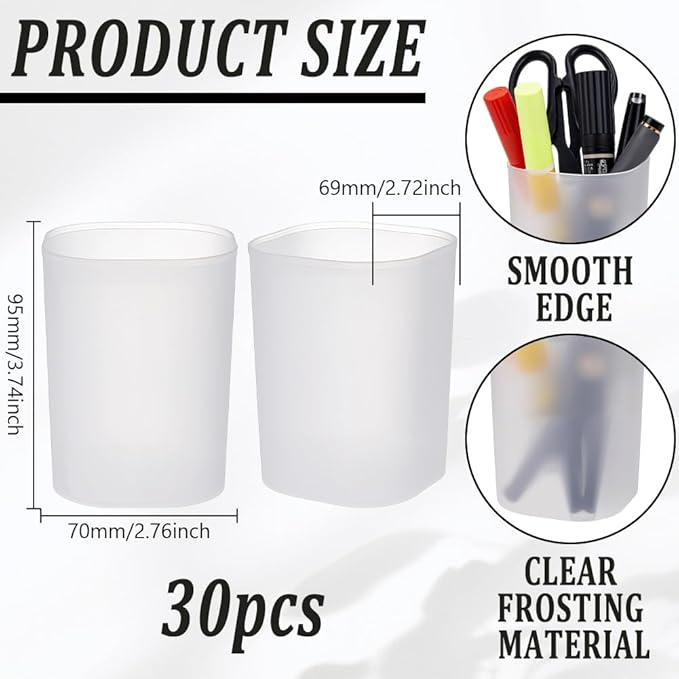 30 Pcs Plastic Pen Holders, Pencil Makeup Brush Cup Holders Translucent White Desk Pen Container Desktop Organizer for Office School Home Art Supplies