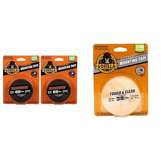 Gorilla Heavy Duty,Extra Long Double Sided Mounting Tape,1" x 120",Black,(Pack of 2) & Tough & Clear Double Sided Adhesive Mounting Tape,Extra Large,1" x 150",Clear,(Pack of 1)