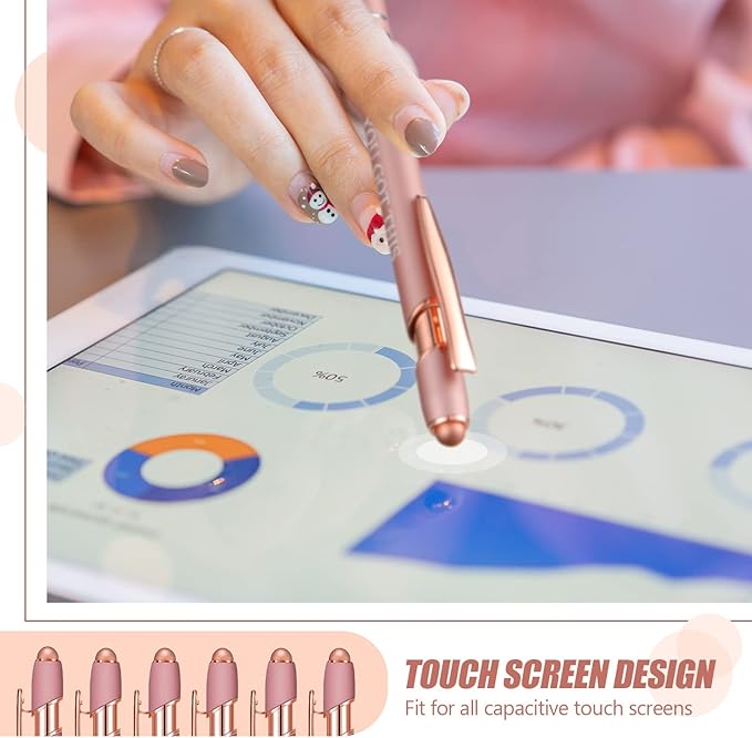 Zonon 12 Pcs Inspirational Pens Gift Set Funny Ballpoint Pen with Stylus Tip Motivational Graduation Gifts Bulk for Teacher Coworkers Nurse School Office Supplies(Rose Gold,Boss Lady)