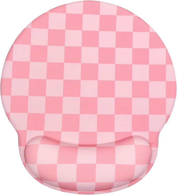 Retro Checkered Mouse Pad with Support Wrist Rest,Cute Funny Boho Ergonomic Mouse Pad with Non-Slip Base for Office Gaming Working Computers,Desk Accessories Pain Relief,Rose Pink