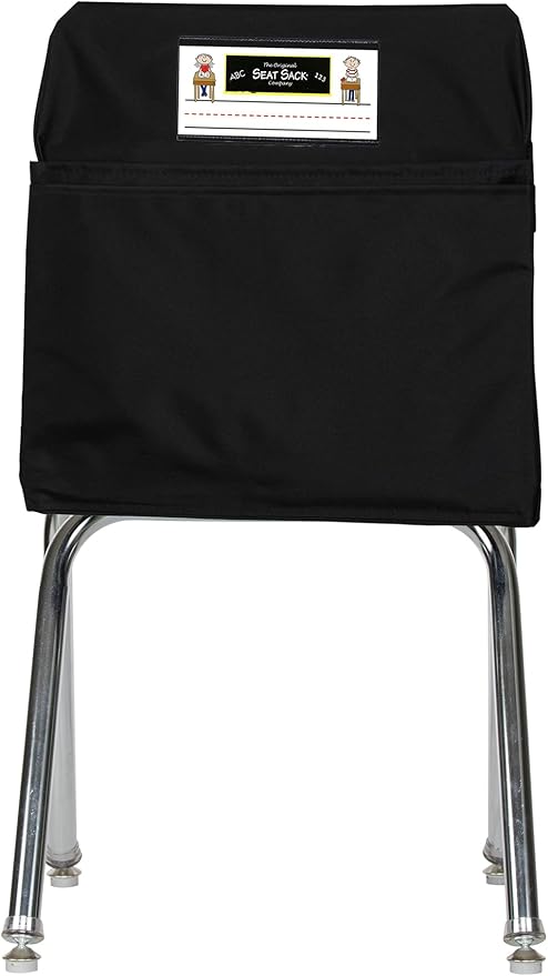Seat Sack Student Chair Storage Pocket - 17", Double Pocket, Classroom Chair Organizer for Student Desks, Durable Over-the-Chair Storage, Black, 1-Pack