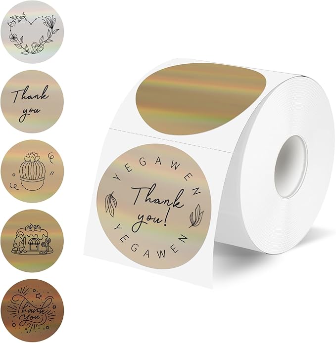 STARLIBOO 2 Inch Round Holographic Thermal Label Stickers, Glitter Circle Thermal Printer Sticker Labels, Self-Adhesive Direct Labels for Gift Wrapping-Beige Gradient