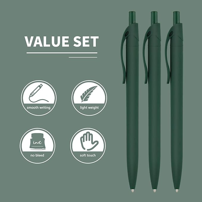 Deegtran 50 Pack No Bleed Green Click Pens, Wholesale Retractable Medium Point Smooth Ink Pens, 1.0MM