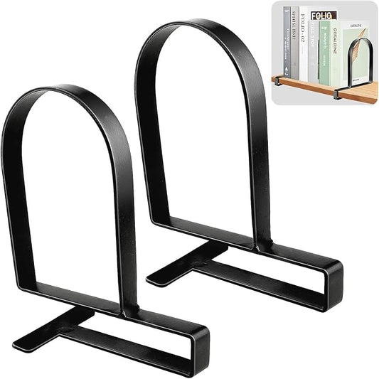 AJART Book Ends for Shelves: Black Heavy Duty Bookends - Metal Clamp Book Organizer Storage Holders (Matte Black)