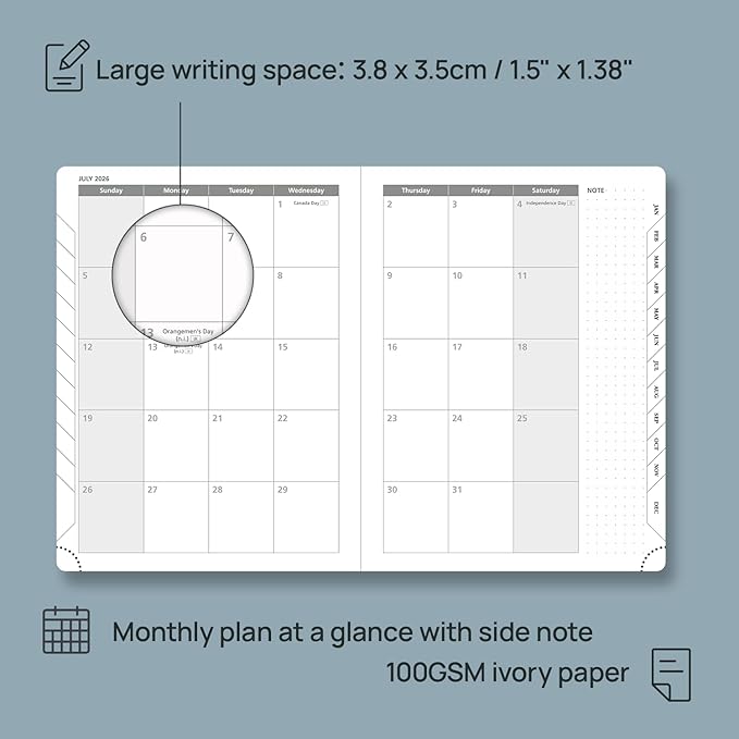 POPRUN Weekly Planner 2026 Calendar (Medium 6.75" x 8.75") 12 Months Notebook with Horizontal Layout, Leather Hardcover, Inner Pocket, 100GSM Thick Paper, Pen Holder - Soft Pink