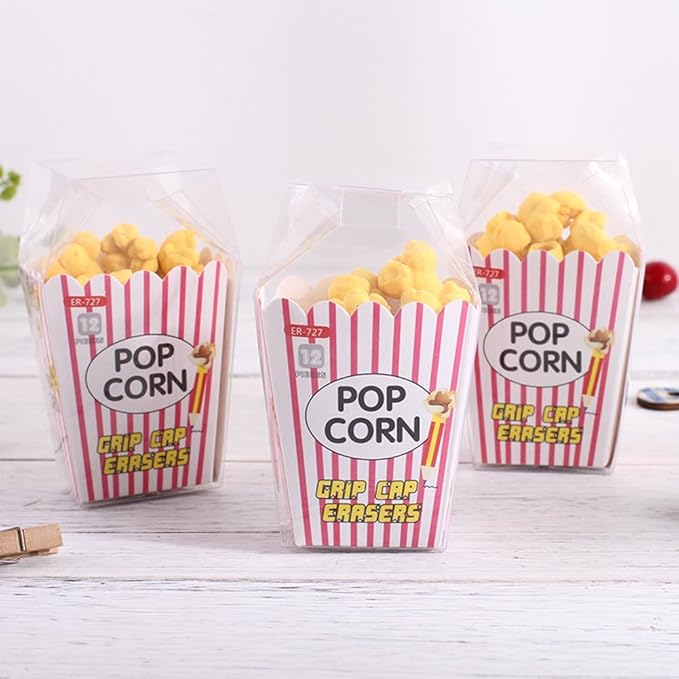 Popcorn Pencil Eraser Set Cute Eraser Caps Fun Erasers Gifts Prizes for Student Classroom Office Pencil Erasers 2Box (Approximately 20-24 Units)