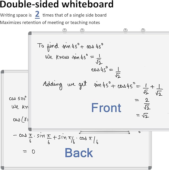 EAONE Magnetic Dry Erase Board for Wall 24” x 18”, Double Sided White Board, Silver Aluminum Frame Whiteboard Kit for Office Home School, with 1 Dry Eraser & 4 Magnetic Pins & 5 Multicolor Markers